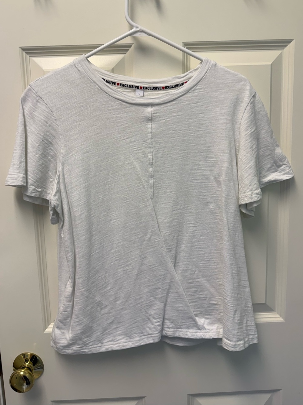 EXCLUSIVE White Slub Knit Asymmetrical Crossover Wrap Tee L - Picture 1 of 6